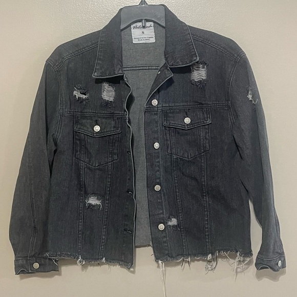 white birch Jackets & Blazers - White Birch Women’s Faded Black Distressed Jean Jacket Size Small
